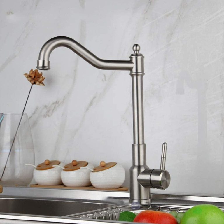 Küchenarmatur, gebürstete Silberoberfläche, 360° drehbar, 2 Auslaufarten, modernes Design
