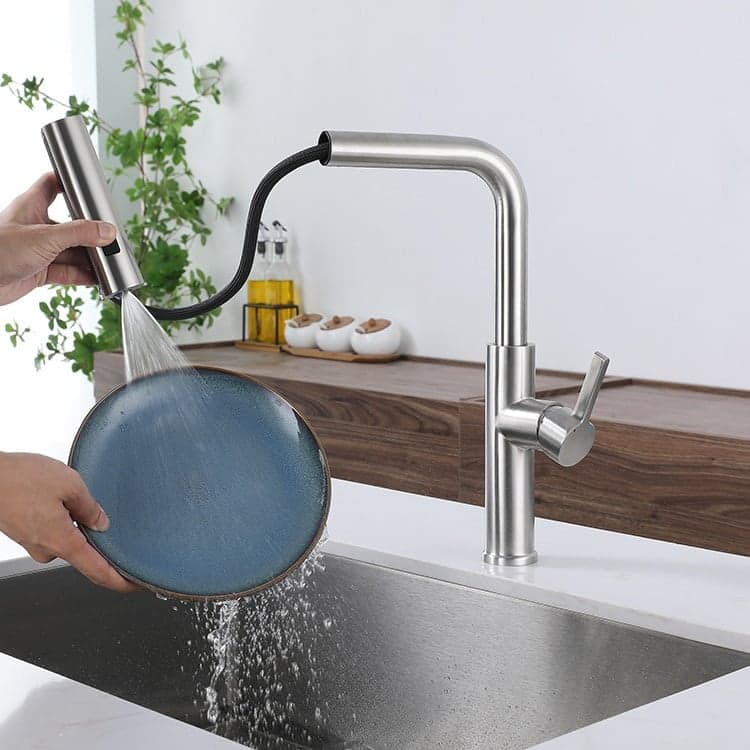 Professioneller Küchenarmatur, 3 Funktionen, Silber, Hammerschlagform