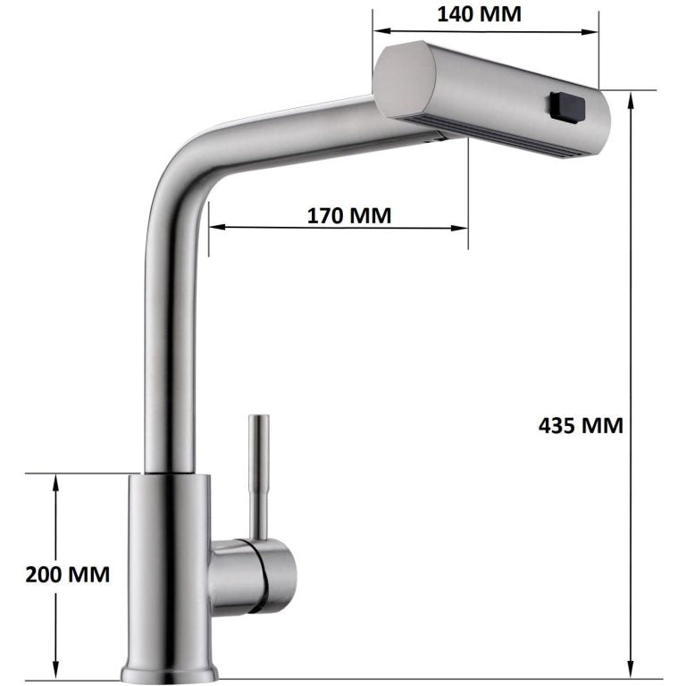 Professioneller Küchenarmatur, 3 Funktionen, Silber, Hammerschlagform