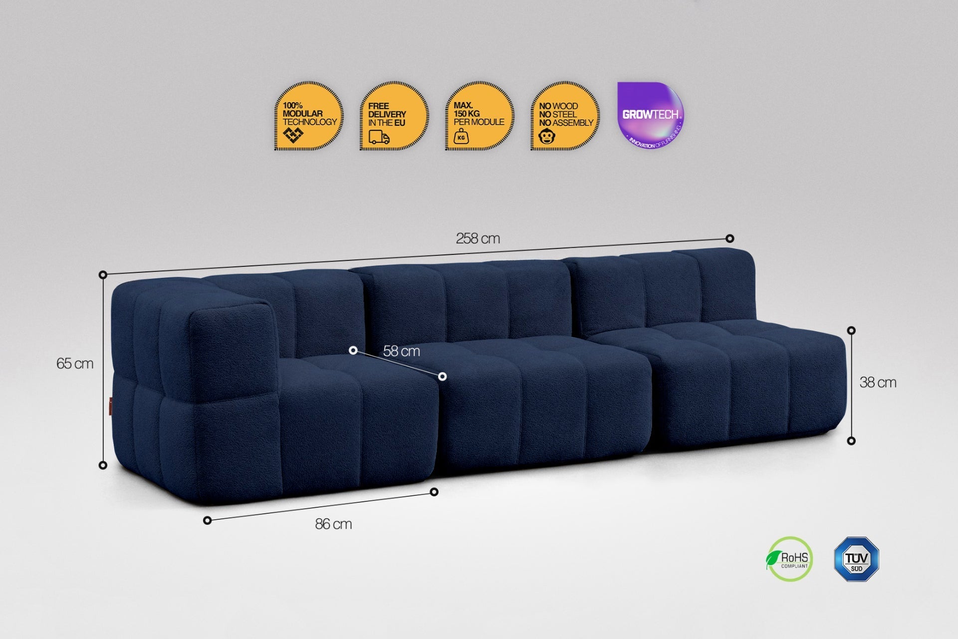3 Teiliges Modulares Sofa – Blau
