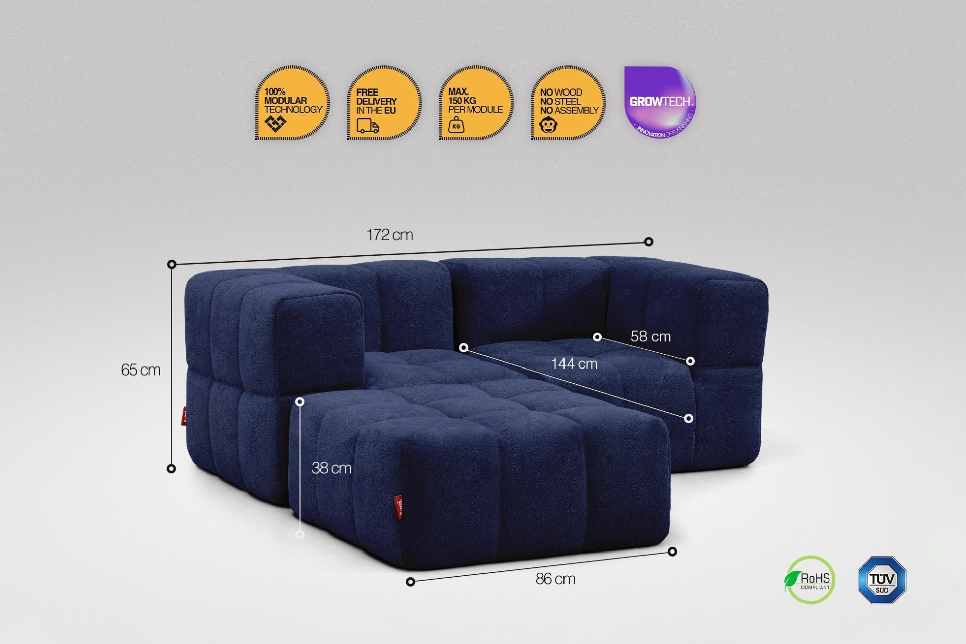 3 Teiliges Modulares Sofa – Blau
