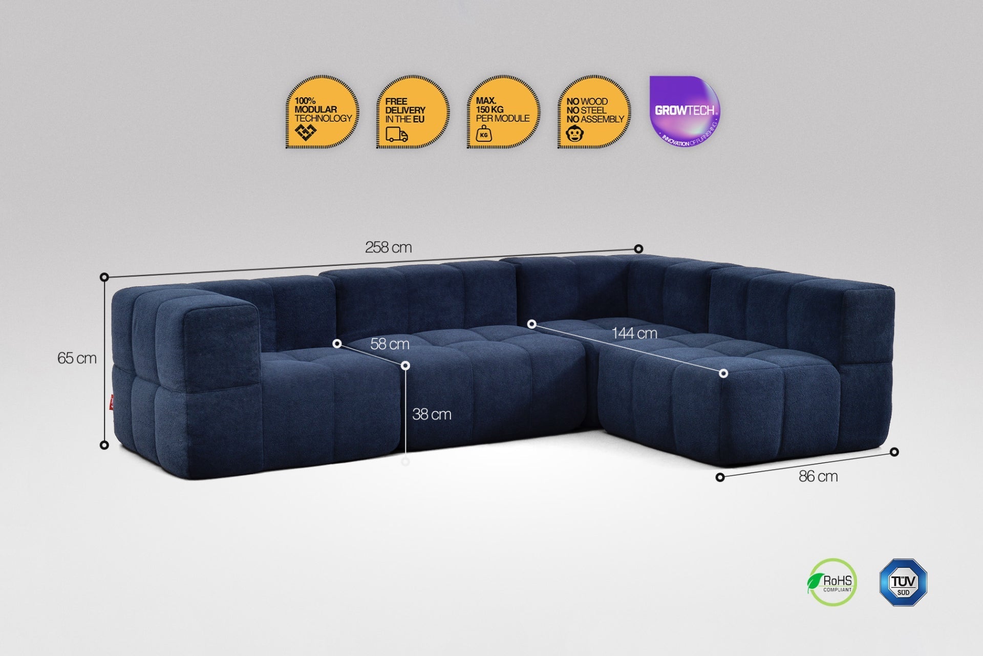 4 Teiliges Modulares Sofa – Blau