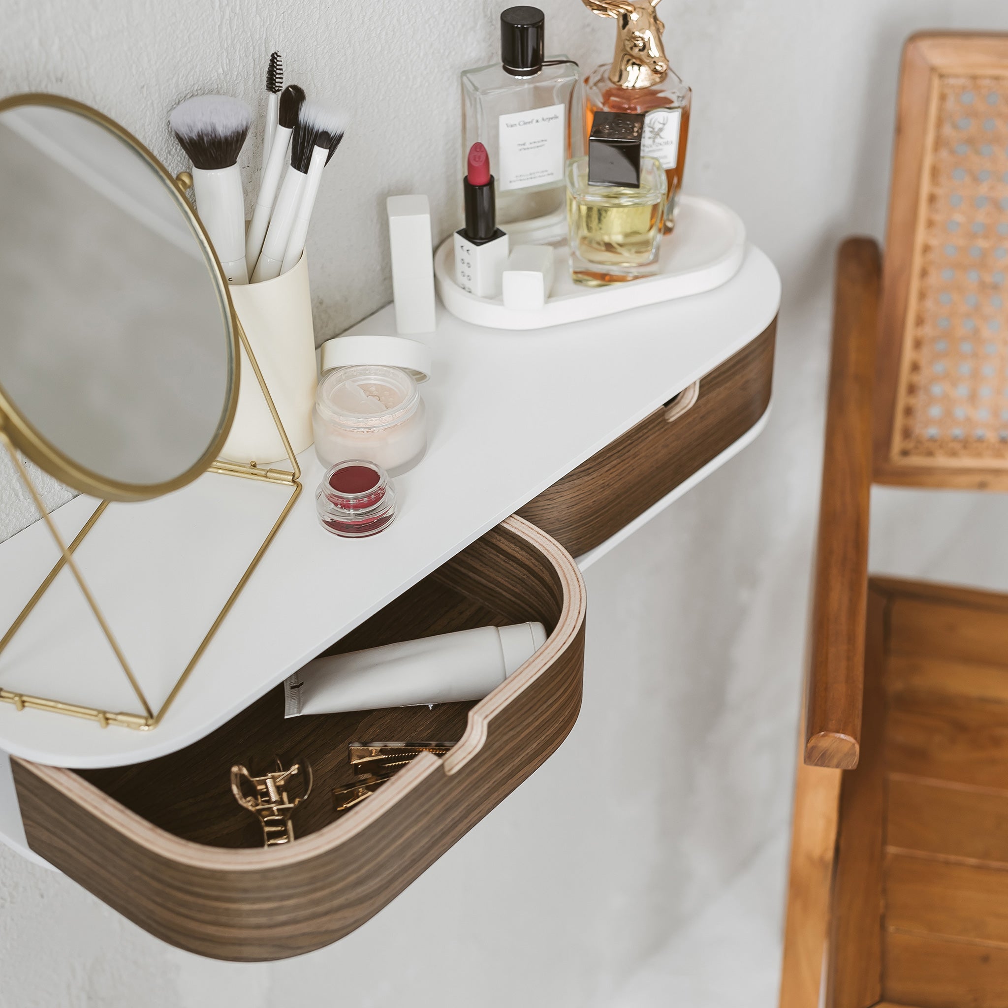 Floating Shelf with Two Drawers, Vanity Desk, 4 Colors