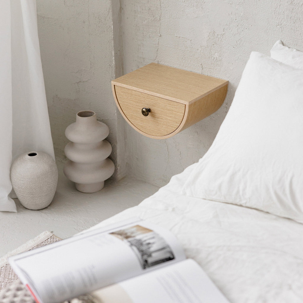 Wooden minimalist wall drawer shelf, Bedroom nightstand drawer
