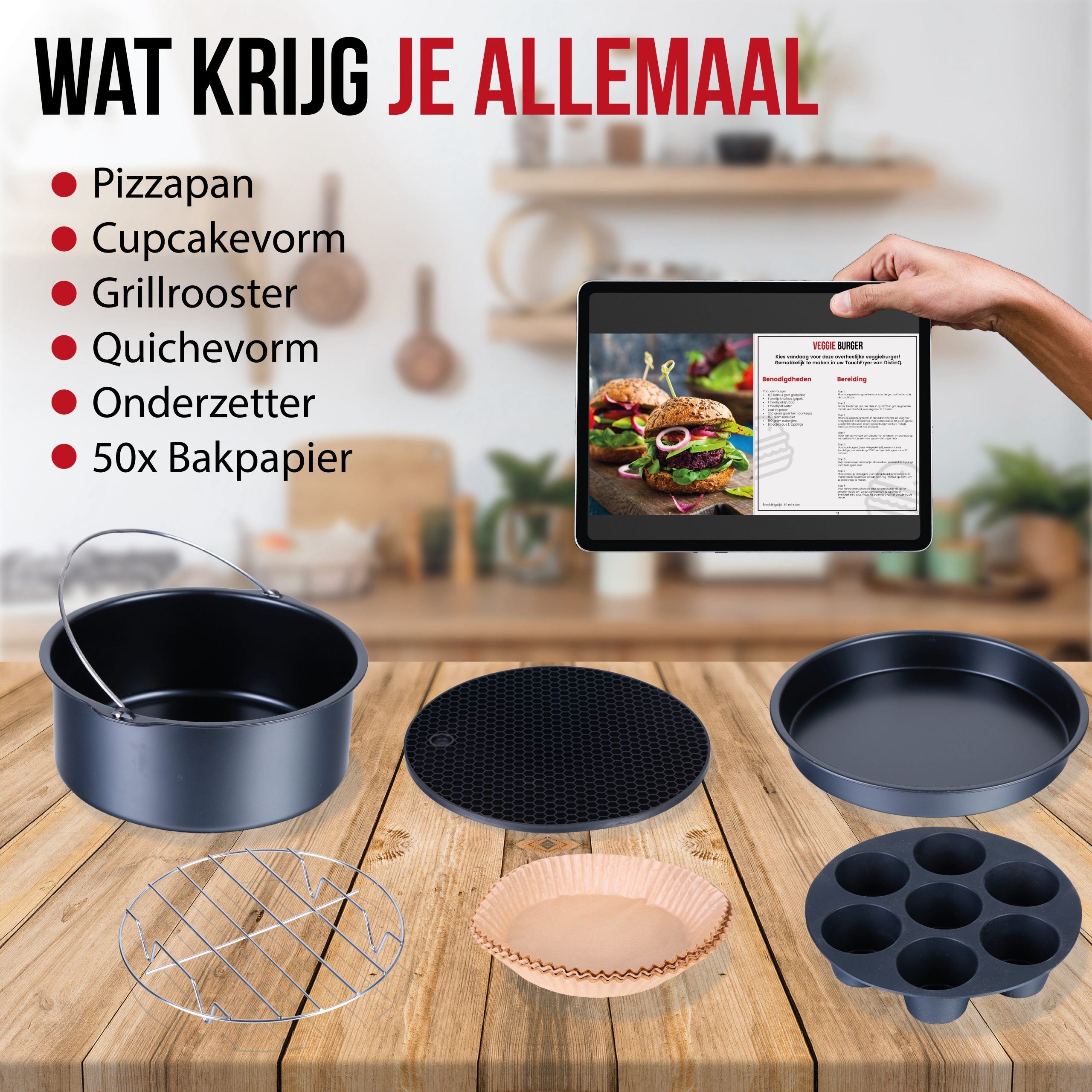 DistinQ Heißluftfritteuse + Zubehörset 6,5 Liter