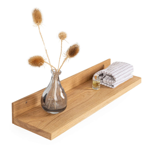 2 Floating Wooden Shelves - Oak Wall Shelf for Home Decor & Storage