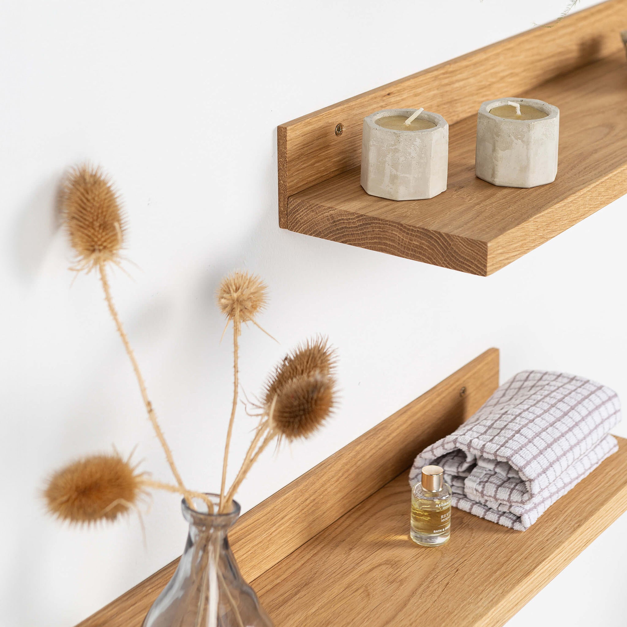 2 Floating Wooden Shelves - Oak Wall Shelf for Home Decor & Storage