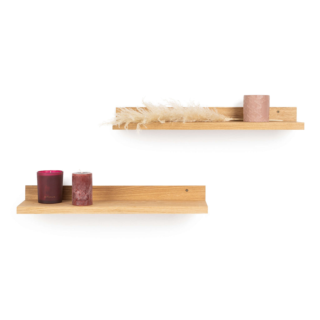2 Floating Wooden Shelves - Oak Wall Shelf for Home Decor & Storage